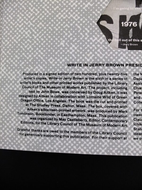 Doug Aitken, Write-In Jerry Brown President